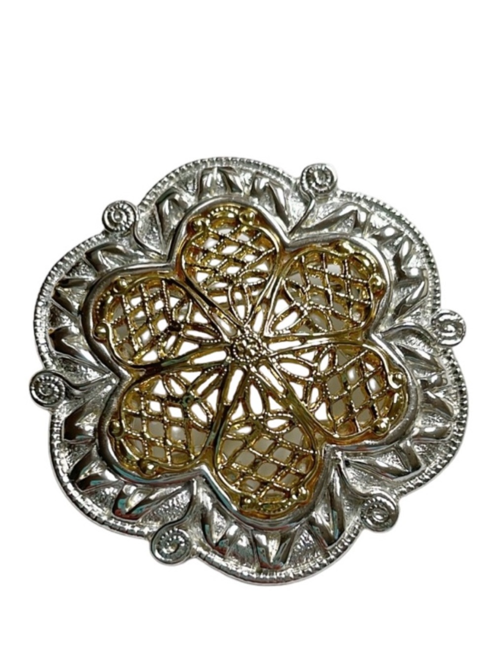 Vintage signed Danecraft silver gold filigree brooch